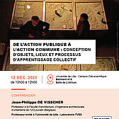 Affiche du séminaire intitulé De l’action publique à l’action commune : conception d’objets, lieux et processus d’apprentissage collectif  présenté par Jean-Philippe DE VISSCHER
